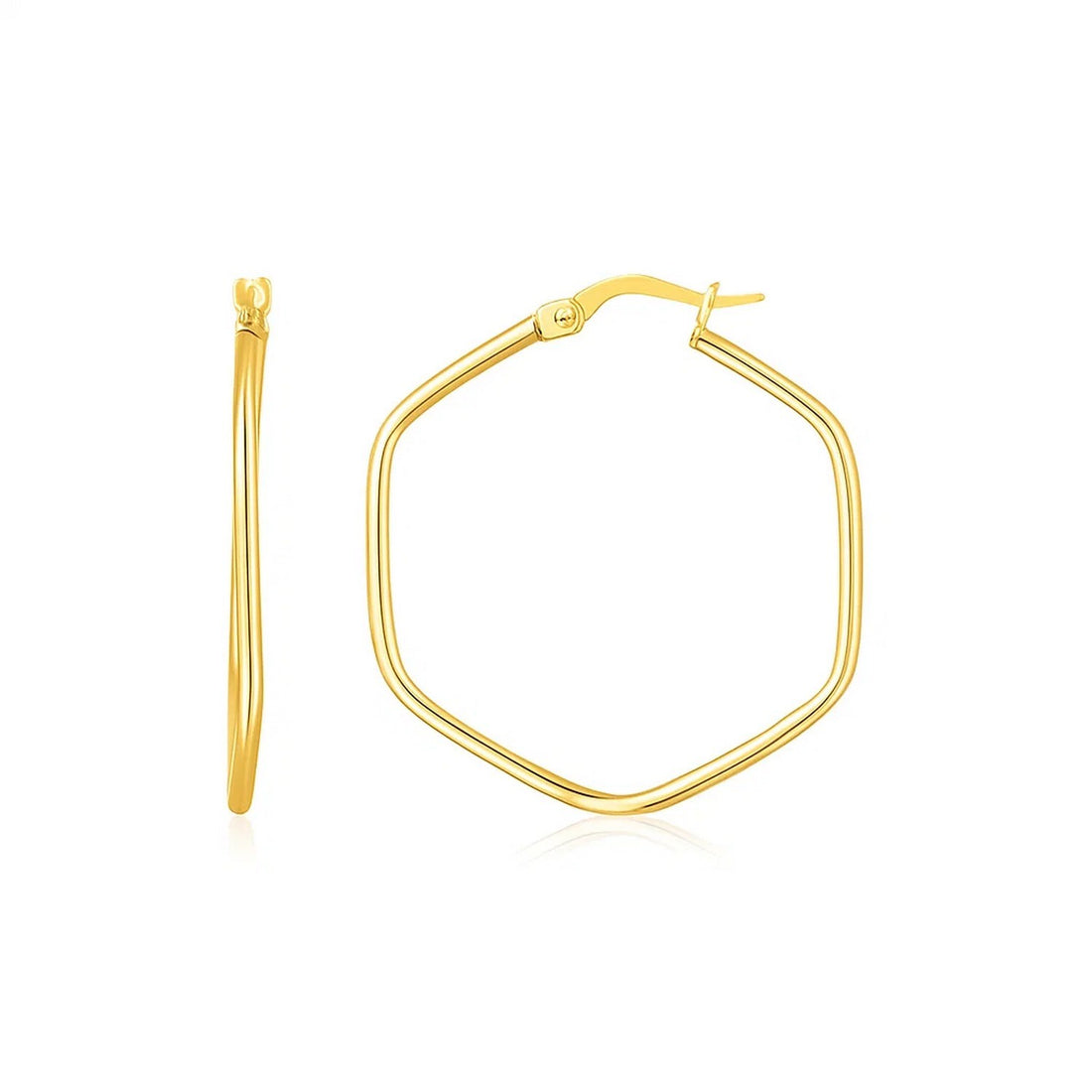14K Yellow Gold Hexagon Hoop Rounded Edge Earrings for Women | Yene Store
 