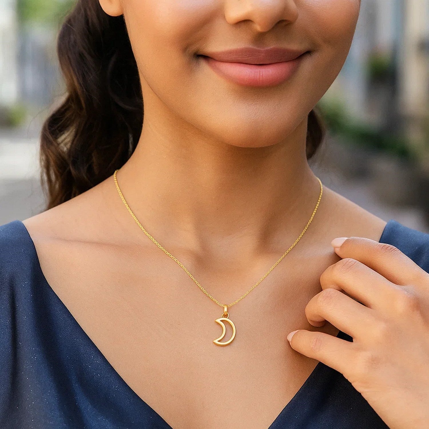 14k Yellow Gold Necklace with Moon for Women | Yene Store
 