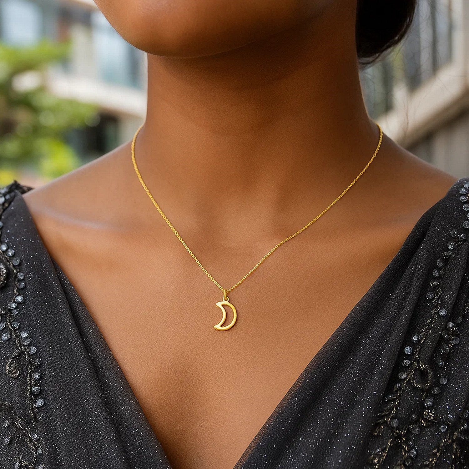 14k Yellow Gold Necklace with Moon for Women | Yene Store
 
