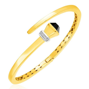 14k Yellow Gold Crossover Style Hinged Bangle Bracelet with Onyx (3.40 mm)