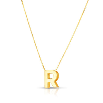 14K Yellow Gold Yours Truly Block Letter Initial R Necklace for Women | Yene Store 