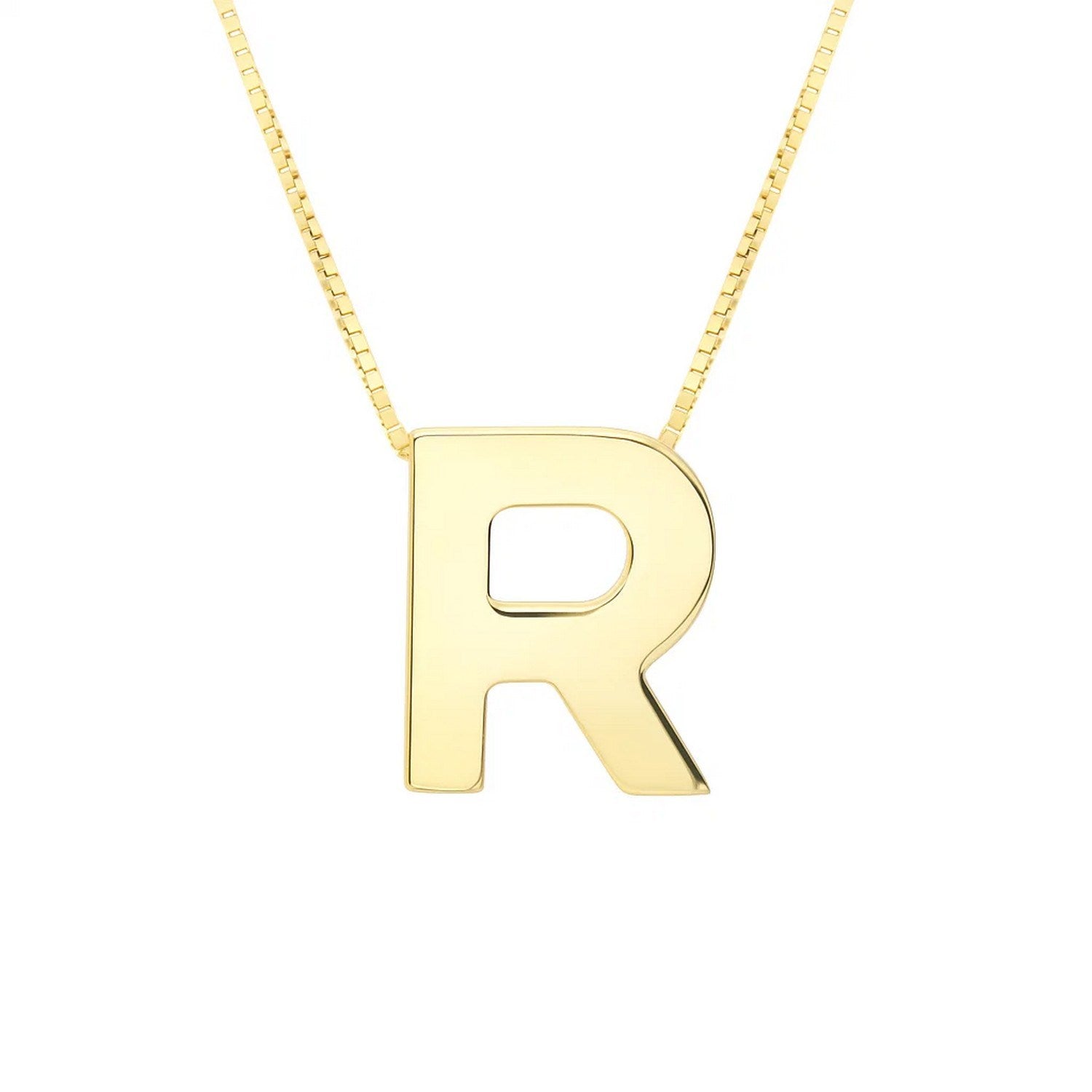 14K Yellow Gold Yours Truly Block Letter Initial R Necklace for Women | Yene Store 