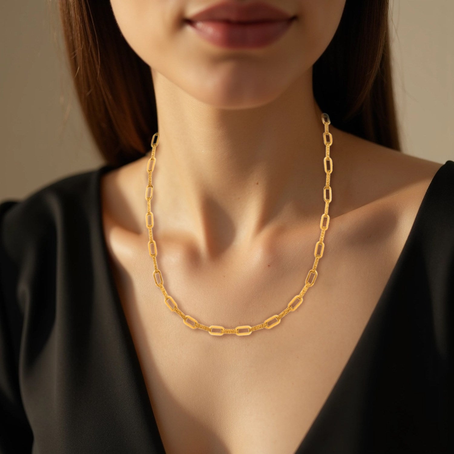 14k Yellow Gold Diamante Paperclip Chain Necklace for Women | Yene Store 