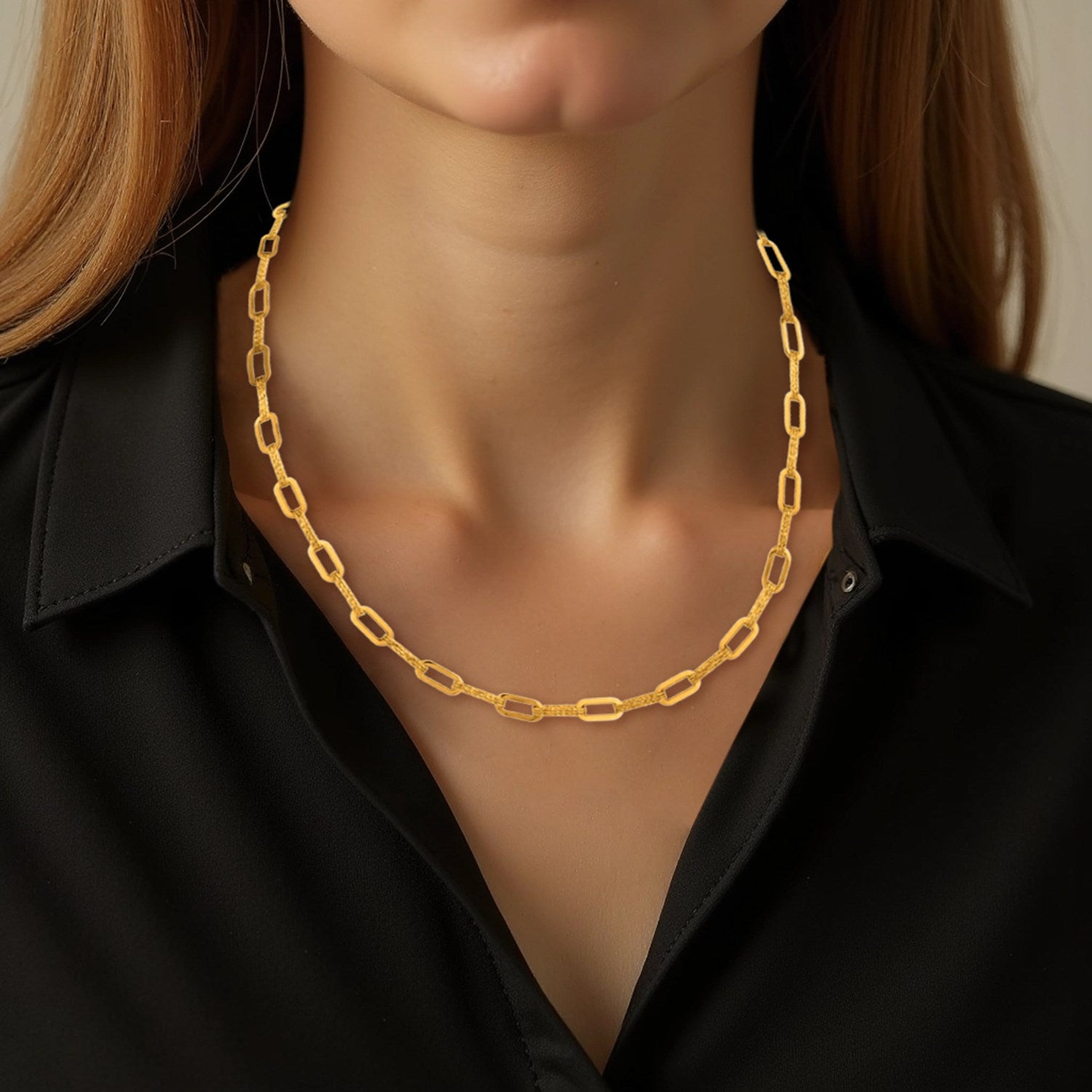 14k Yellow Gold Diamante Paperclip Chain Necklace for Women | Yene Store 