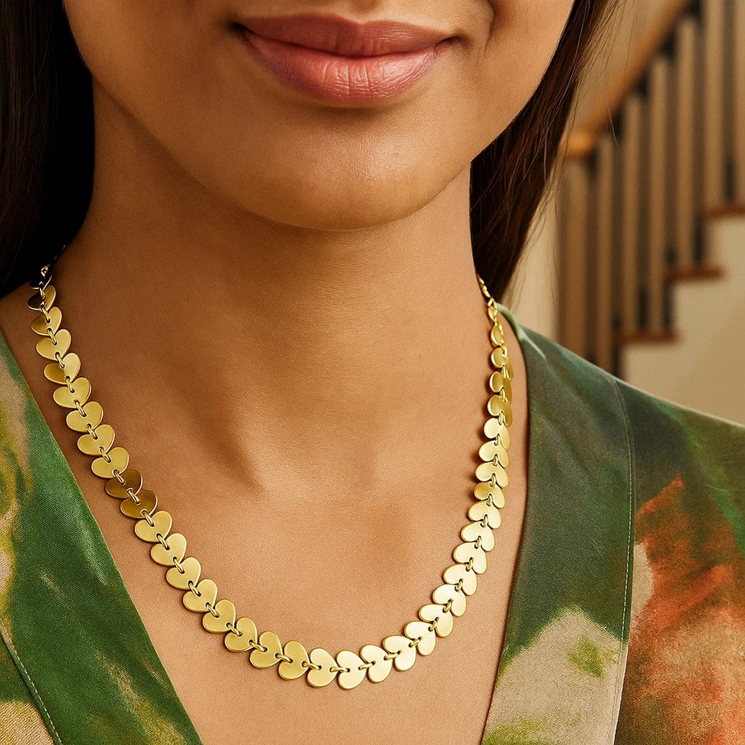 14k Yellow Gold Polished Heart Link Chain Necklace for Women | Yene Store 
