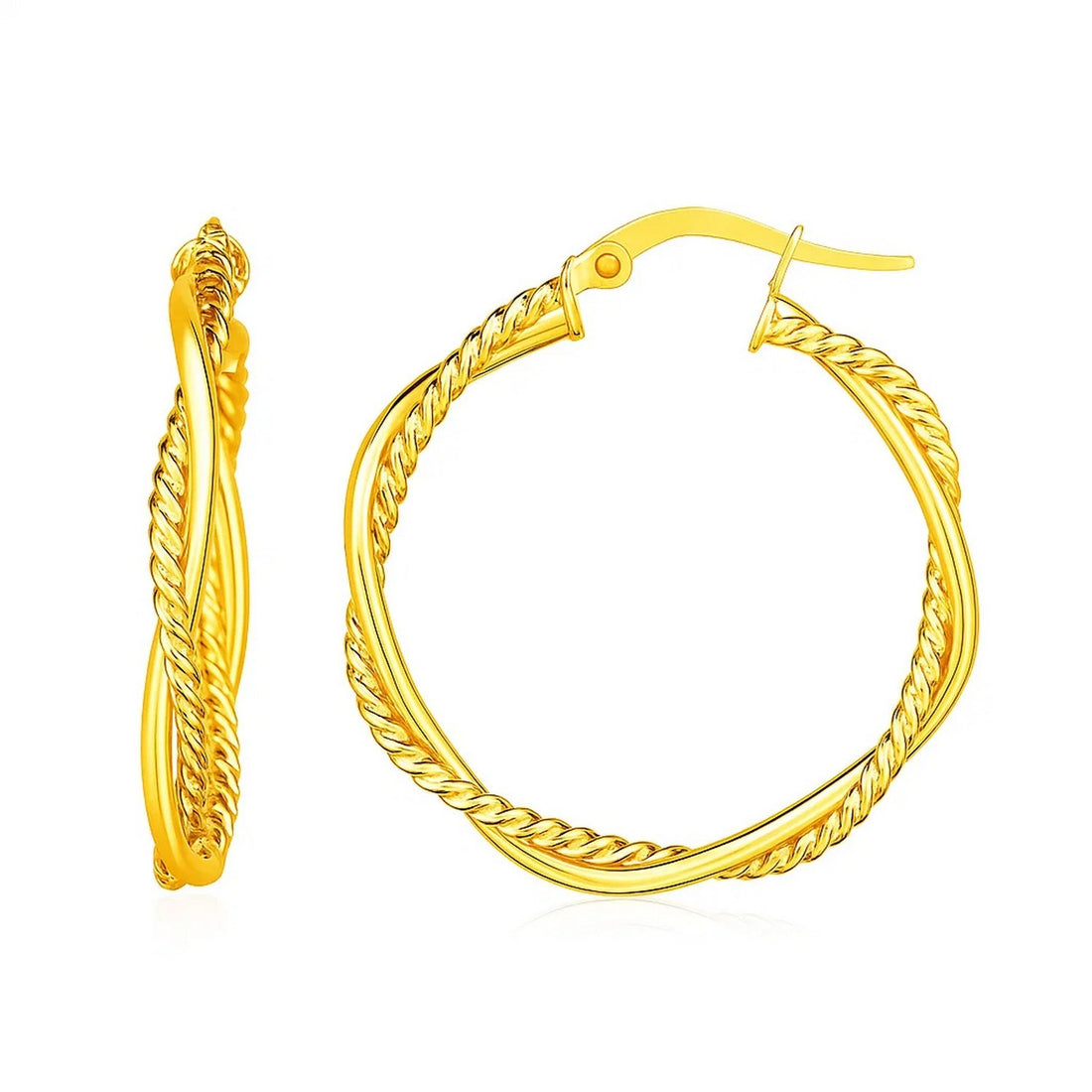 14k Yellow Gold Two Part Textured Twisted Round Hoop Earrings for Women | Yene Store