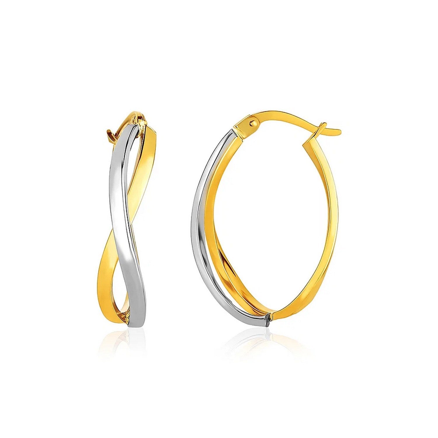 14k Two-Tone Gold Twisted Style Polished Hoop Earrings for Women | Yene Store 