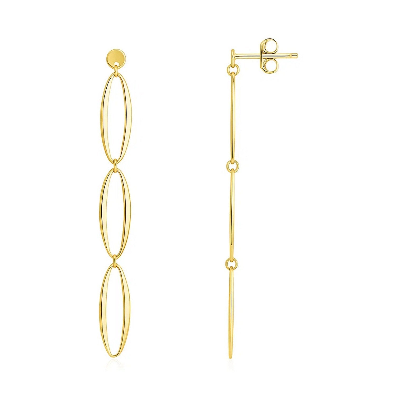 14K Yellow Gold Triple Oval Fancy Drop Earrings for Women | Yene store