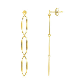 14K Yellow Gold Triple Oval Fancy Drop Earrings for Women | Yene store