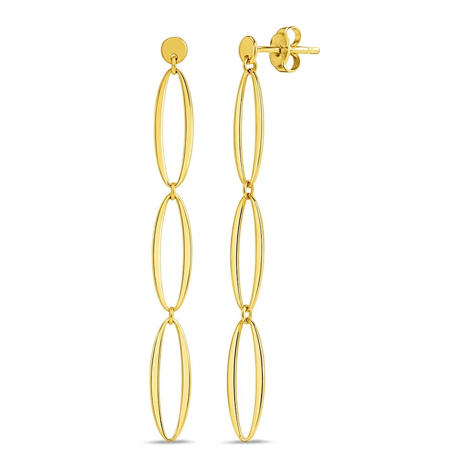 14K Yellow Gold Triple Oval Fancy Drop Earrings for Women | Yene store