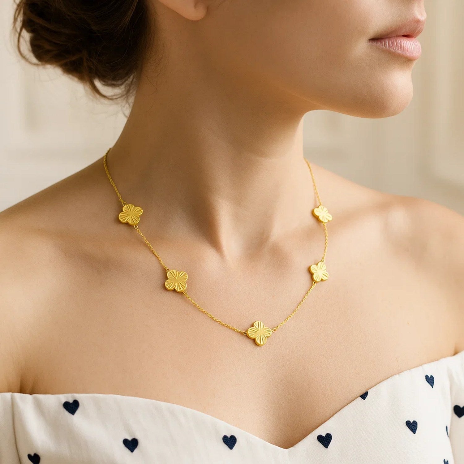 14K Yellow Gold Clover Necklace for Women | Yene Store 