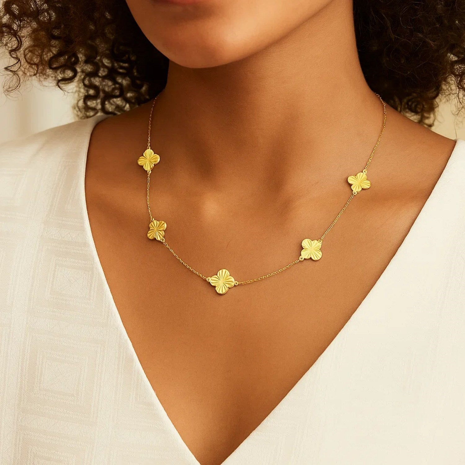 14K Yellow Gold Clover Necklace for Women | Yene Store 