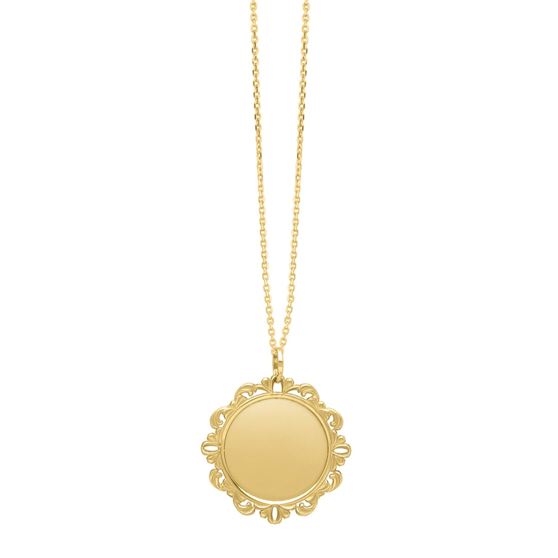 Baroque Round Pendant and Necklace in 14K Yellow Gold for Women | Yene Store 