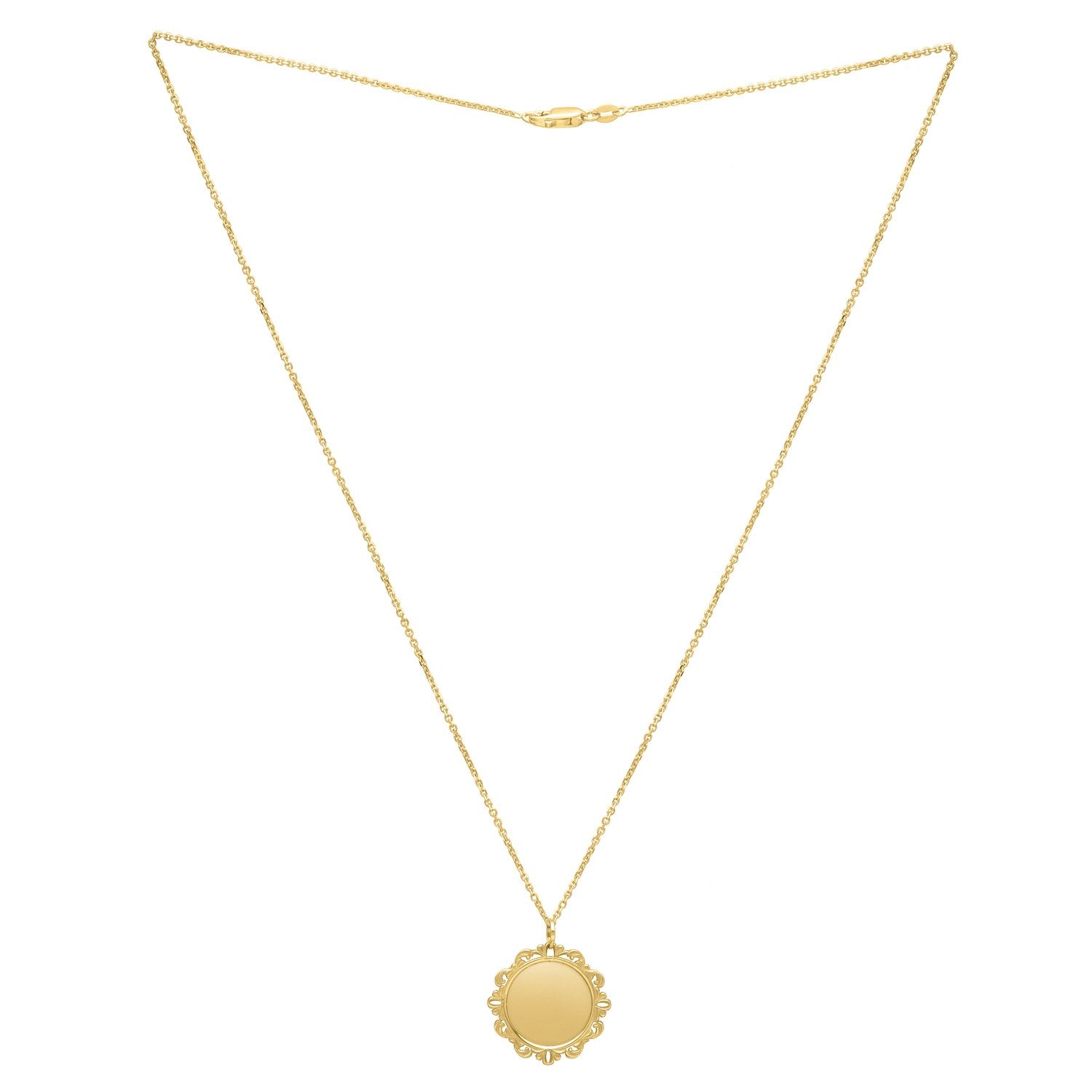 Baroque Round Pendant and Necklace in 14K Yellow Gold for Women | Yene Store 