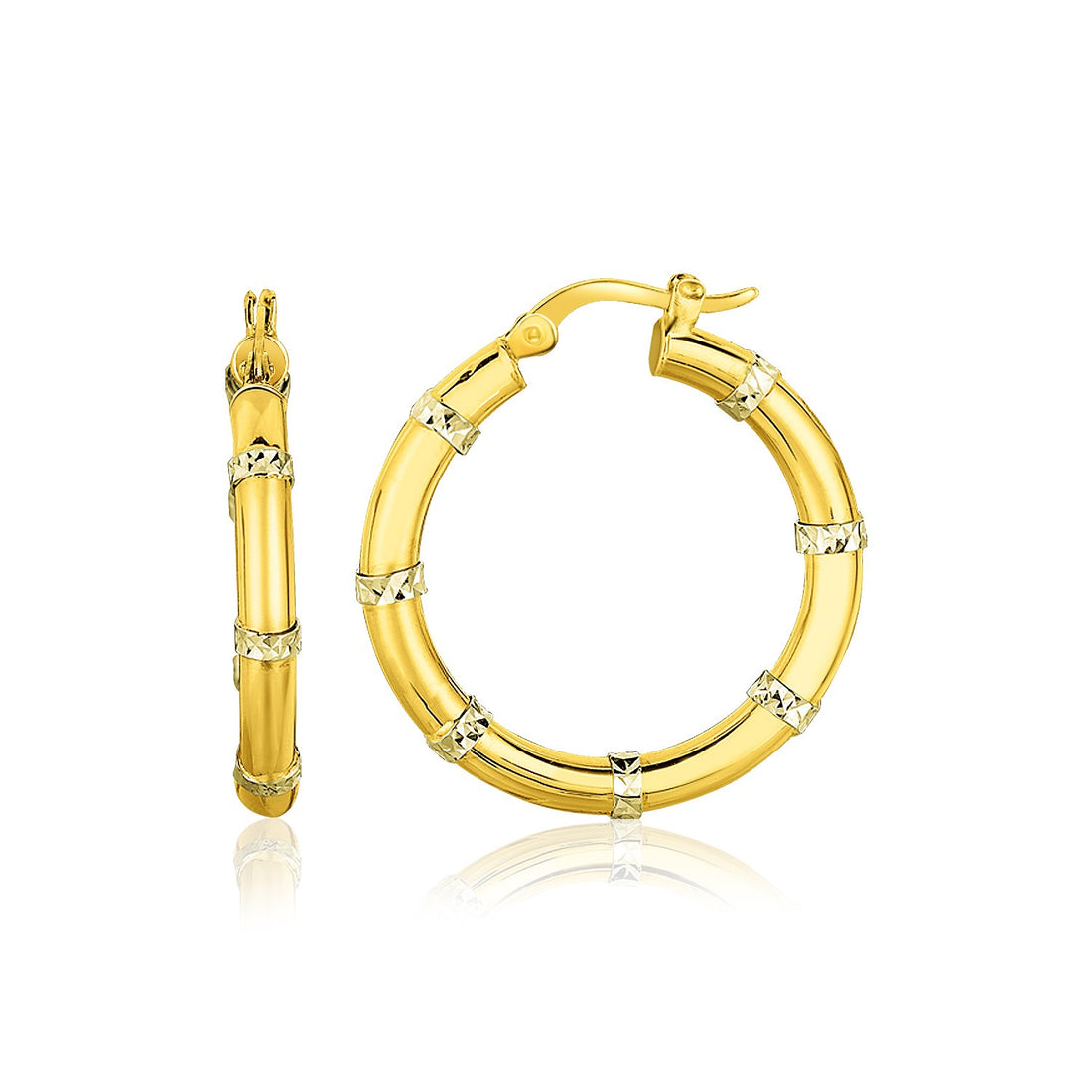 14k Two-Tone Gold Alternate Textured Hoop Earrings for Women | Yene Store 