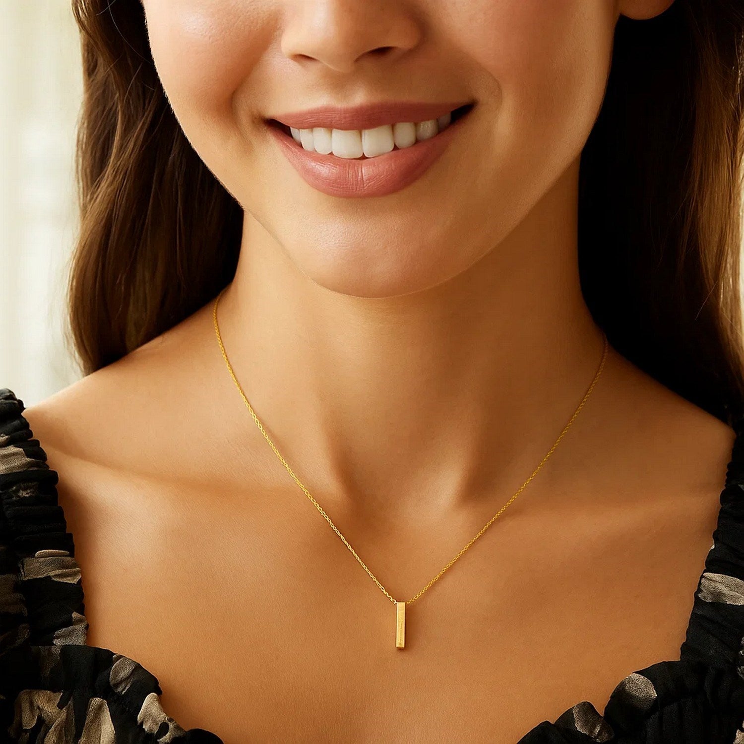 14K Yellow Gold Yours Truly Block Letter Initial I Necklace for Women | Yene Store 