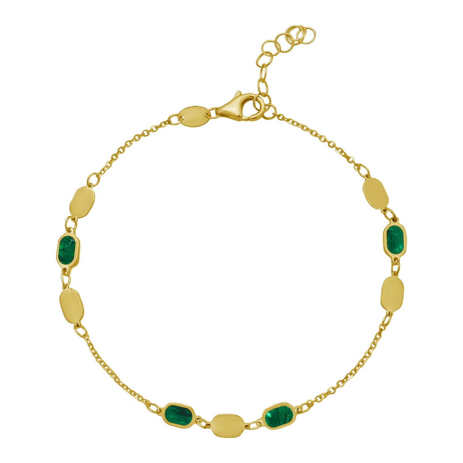 14K Yellow Gold Hexagon Malachite Inlay Links Bracelet