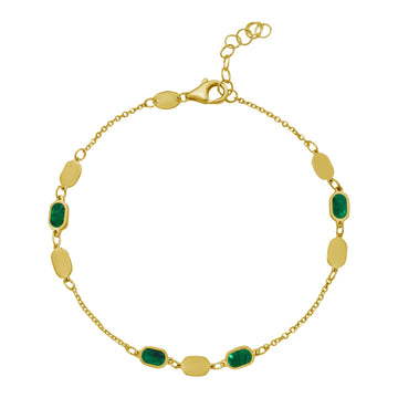 14K Yellow Gold Hexagon Malachite Inlay Links Bracelet