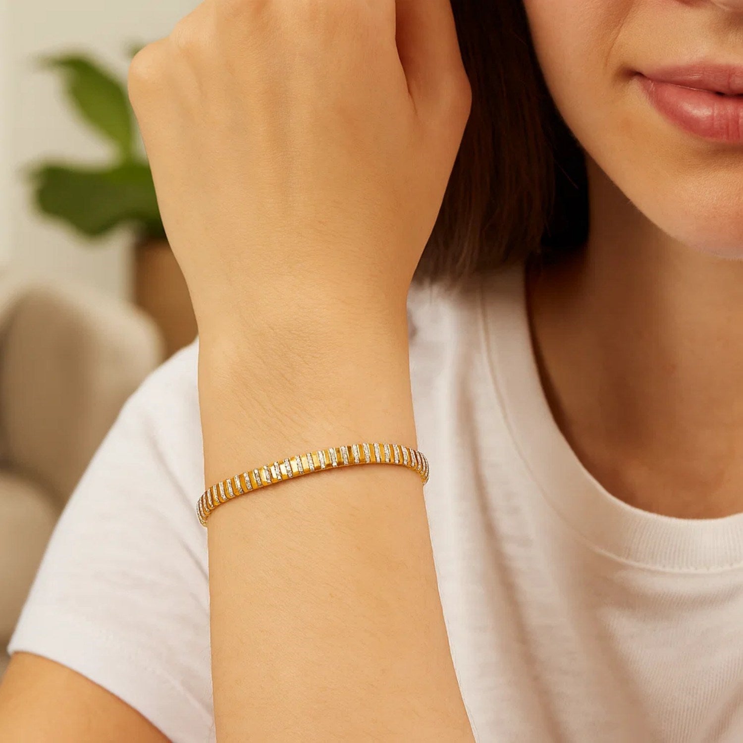 14K Two Tone Gold Mini Diamante Bracelet (4.00 mm)