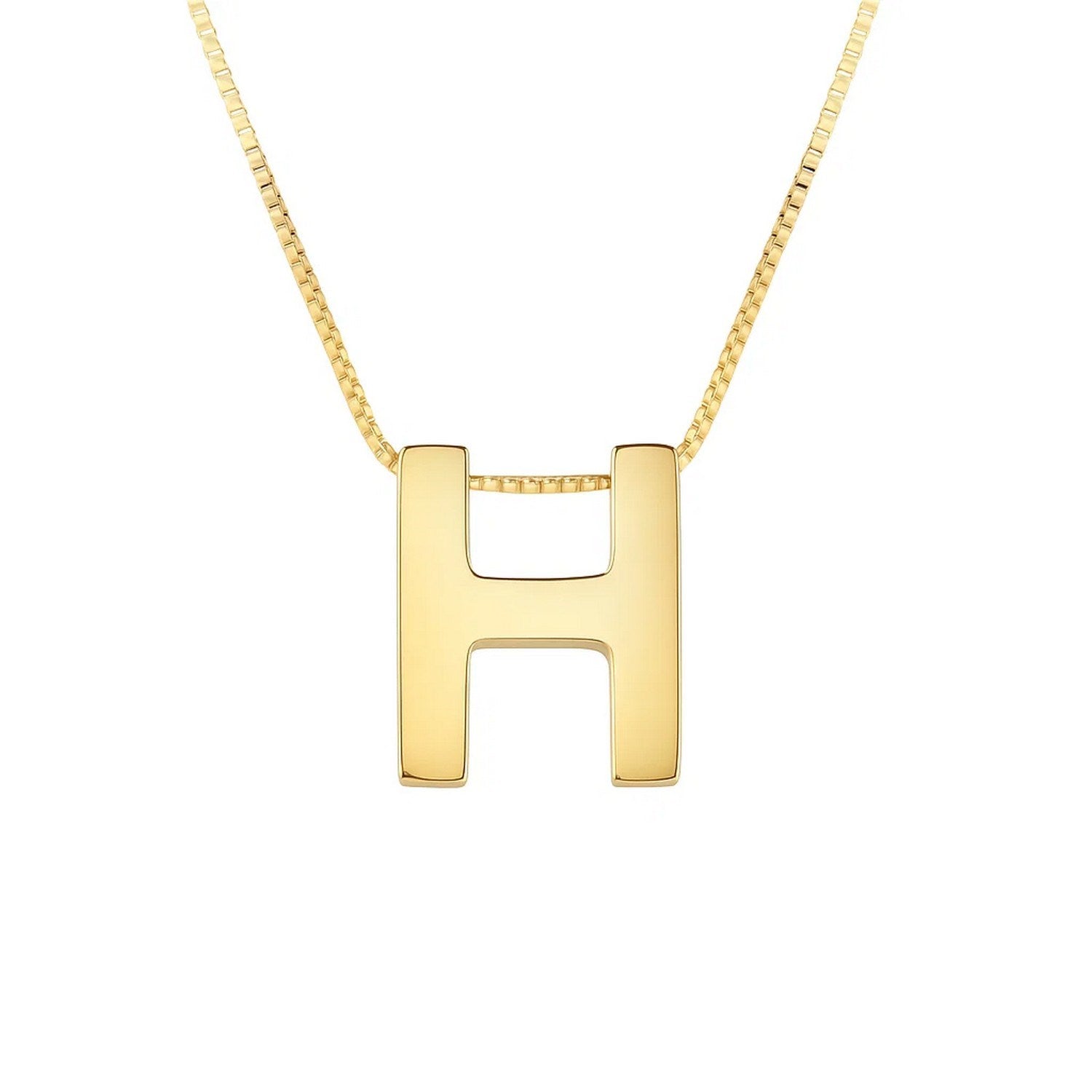 14K Yellow Gold Yours Truly Block Letter Initial H Necklace for Women | Yene Store 
