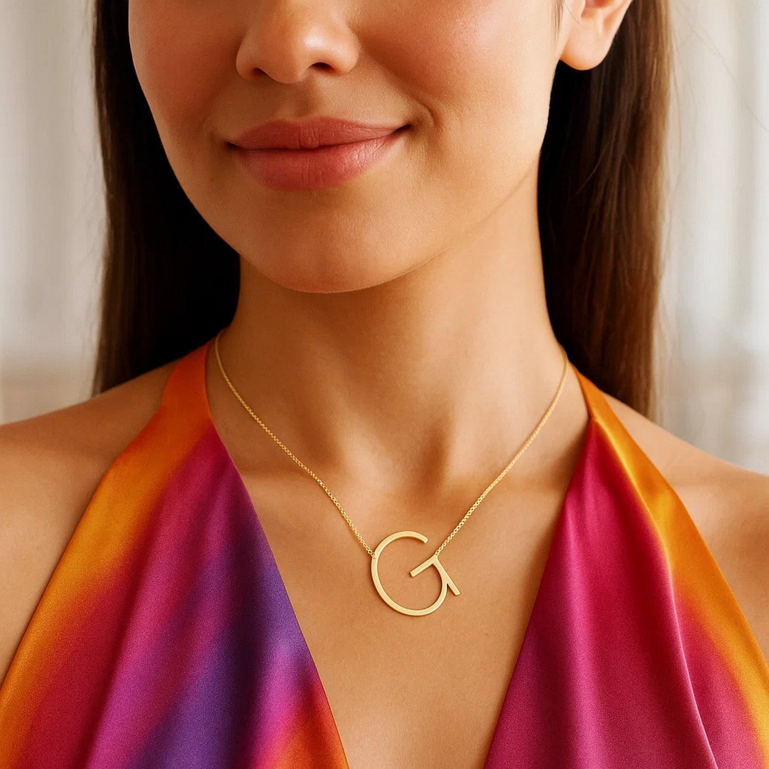 14K Yellow Gold Yours Truly Large Initial G Necklace for women | Yene Store 