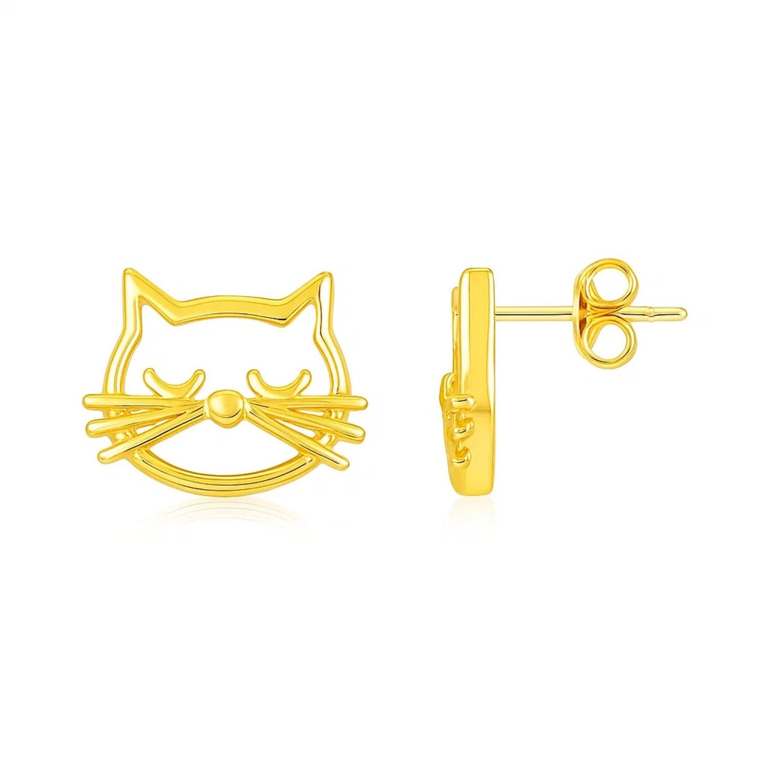 14K Yellow Gold Cat Head Earrings for Women | Yene Store