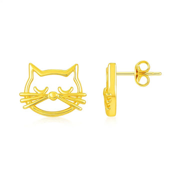 14K Yellow Gold Cat Head Earrings for Women | Yene Store