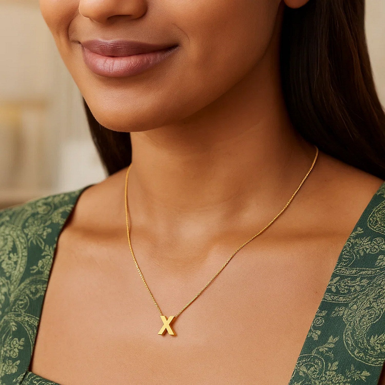 14K Yellow Gold Yours Truly Block Letter Initial X Necklace for Women | Yene Store
 