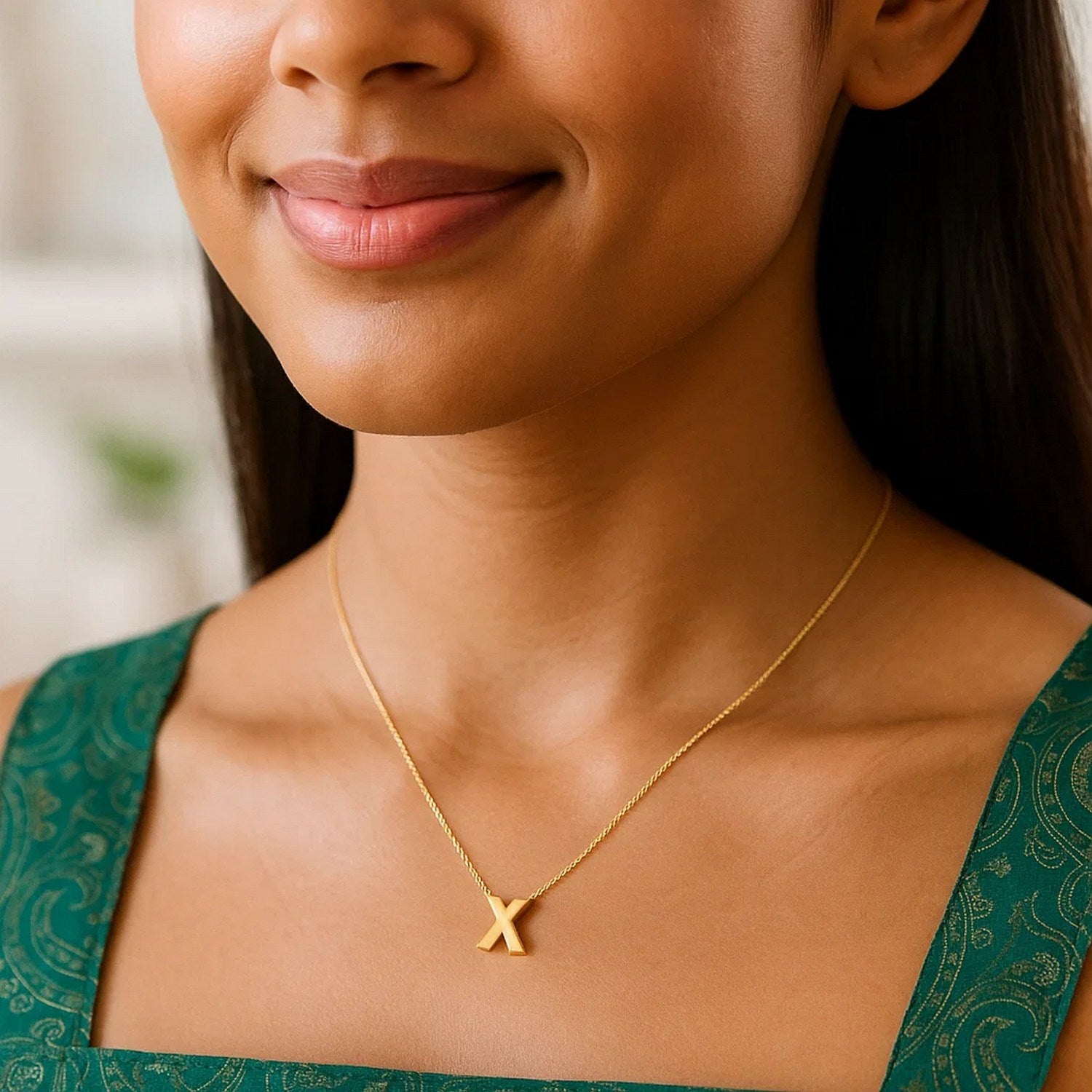 14K Yellow Gold Yours Truly Block Letter Initial X Necklace for Women | Yene Store

