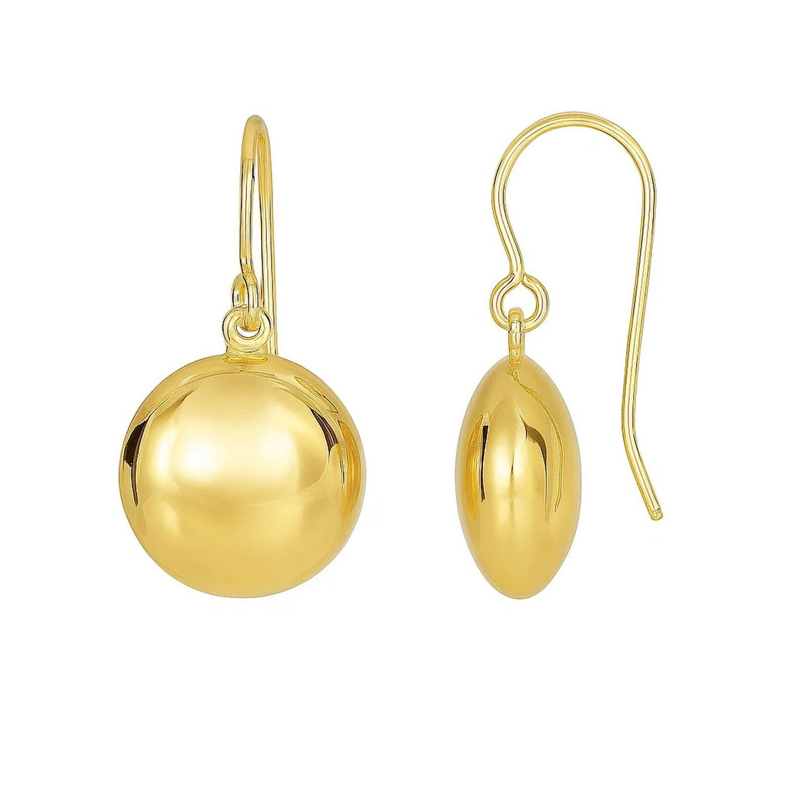 14k Yellow Gold Puffed Circle Shape Drop Earrings for Women | Yene Store 