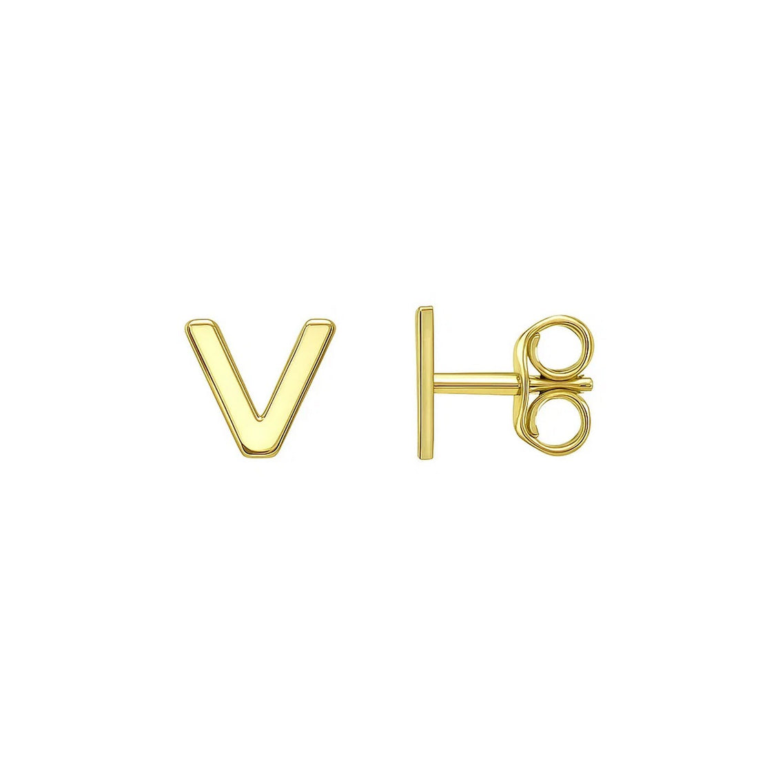 14K Yellow Gold Yours Truly Initial V Stud Earrings for Women | Yene Store 