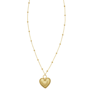 14K Yellow Gold Vintage Puffed Heart Necklace for Women | Yene Store 