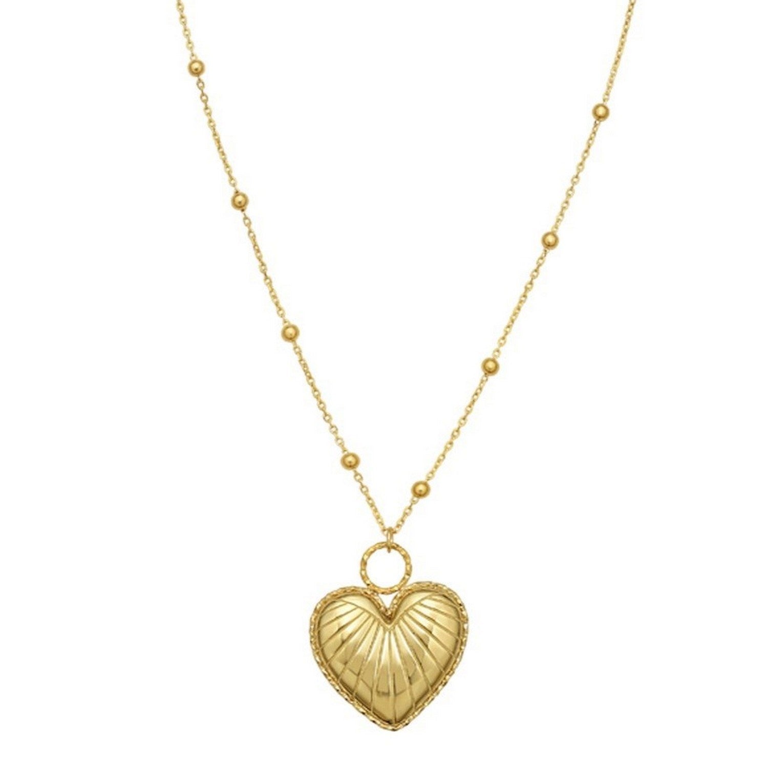 14K Yellow Gold Vintage Puffed Heart Necklace for Women | Yene Store 