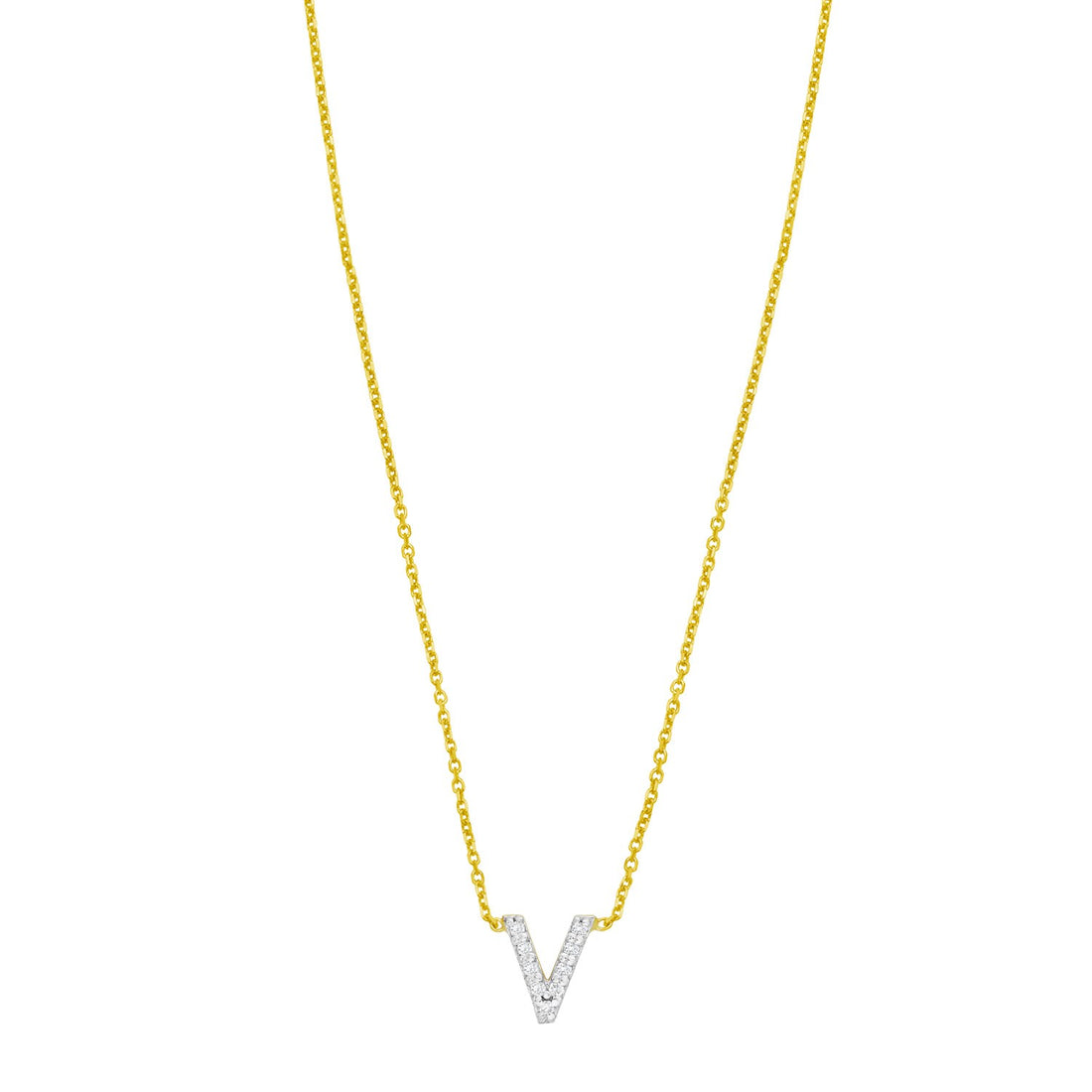 14K Yellow Gold Mini Diamond V Initial Pendant Necklace for Women | Yene Store 