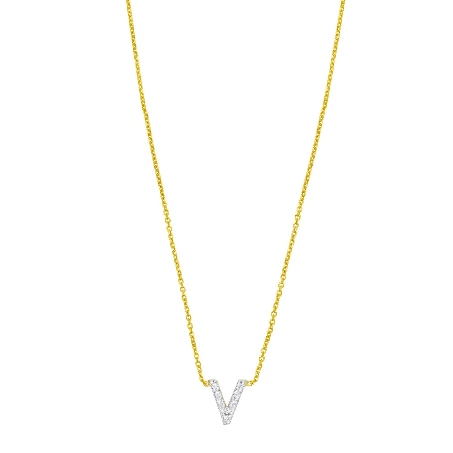 14K Yellow Gold Mini Diamond V Initial Pendant Necklace for Women | Yene Store 