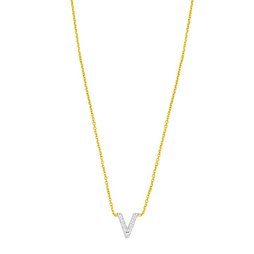 14K Yellow Gold Mini Diamond V Initial Pendant Necklace for Women | Yene Store 