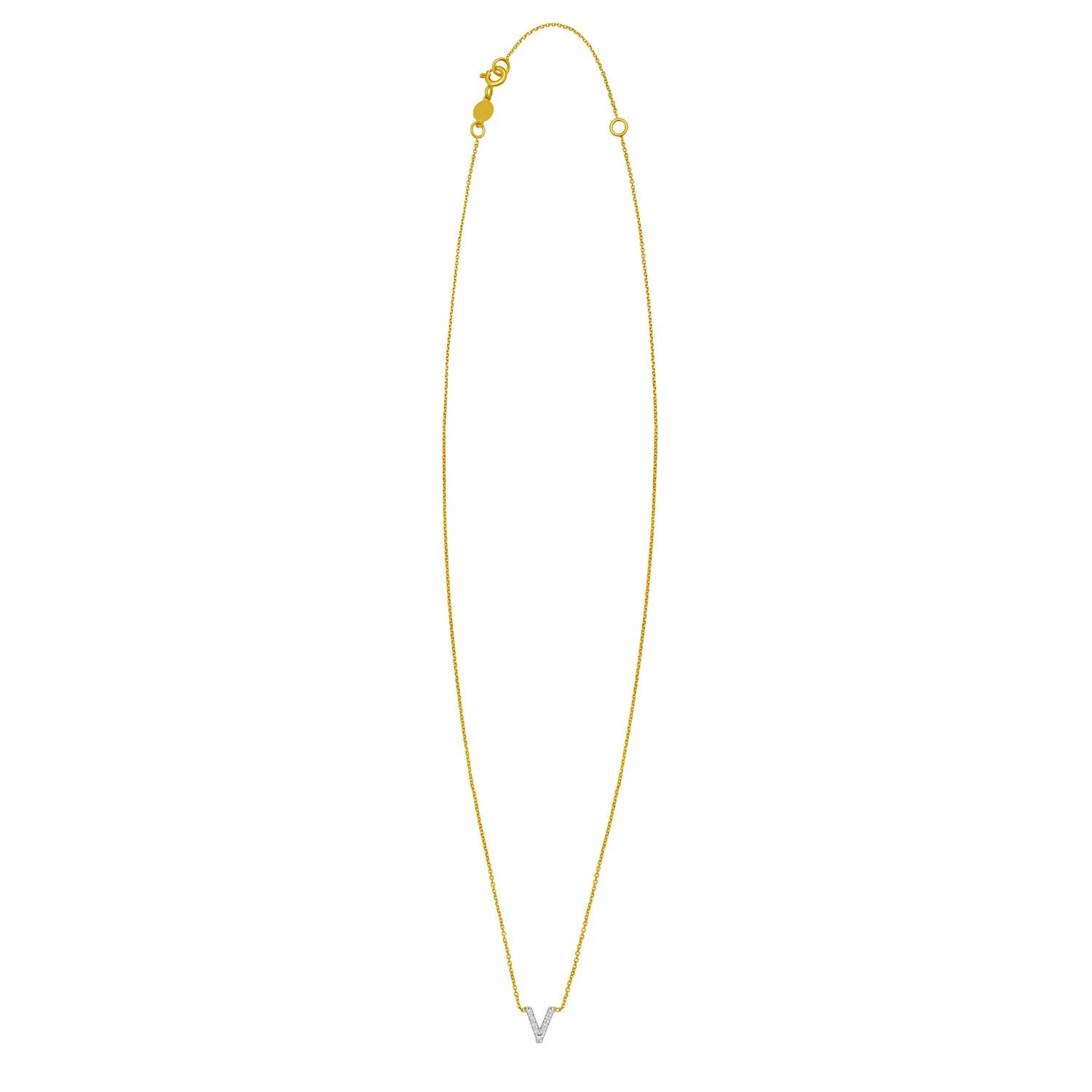 14K Yellow Gold Mini Diamond V Initial Pendant Necklace for Women | Yene Store 