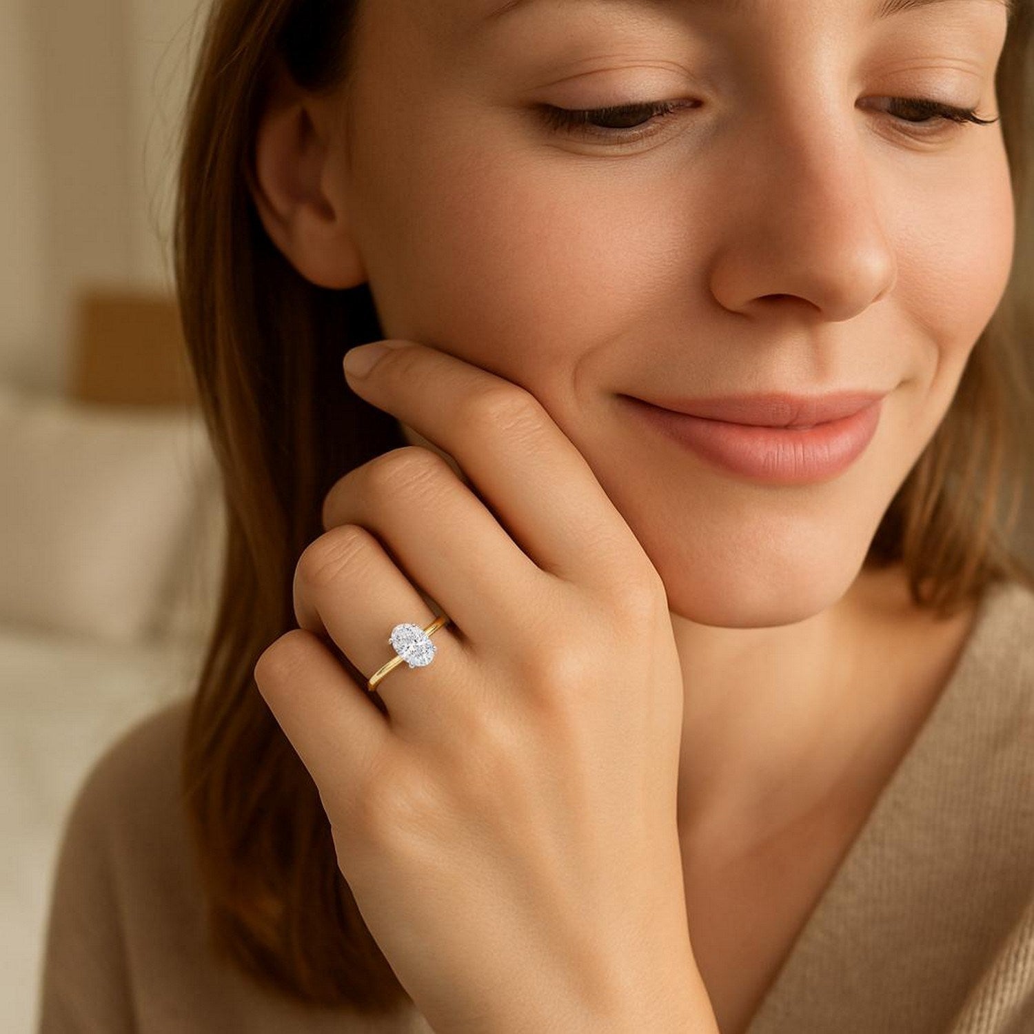 1 Carat Oval Lab Grown IGI G/VS1 Diamond Solitaire Ring in 14K Yellow Gold for Women  | Yene Store 
