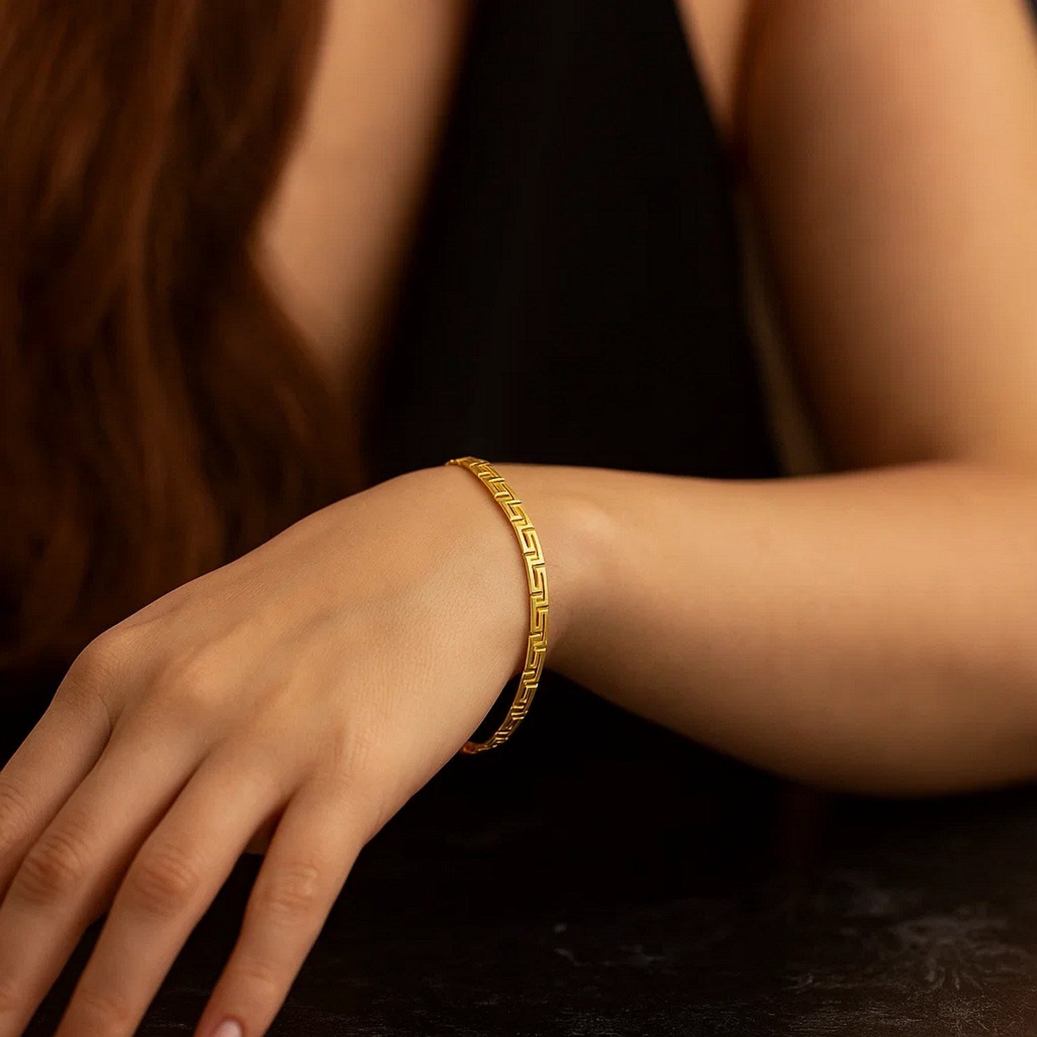 14k Yellow Gold Greek Fret Design Fancy Bracelet (3.30 mm) for Women | Yene Store 