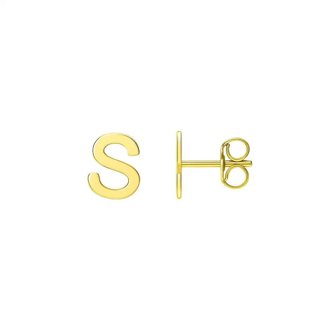 14K Yellow Gold Yours Truly Initial S Stud Earrings for Women | Yene Store 