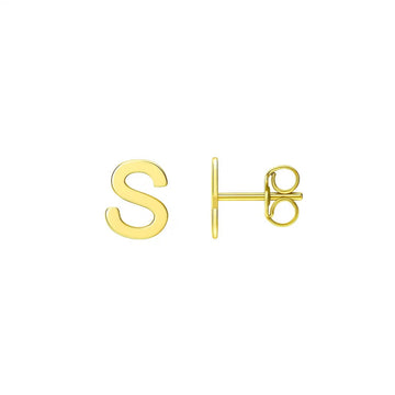 14K Yellow Gold Yours Truly Initial S Stud Earrings for Women | Yene Store 