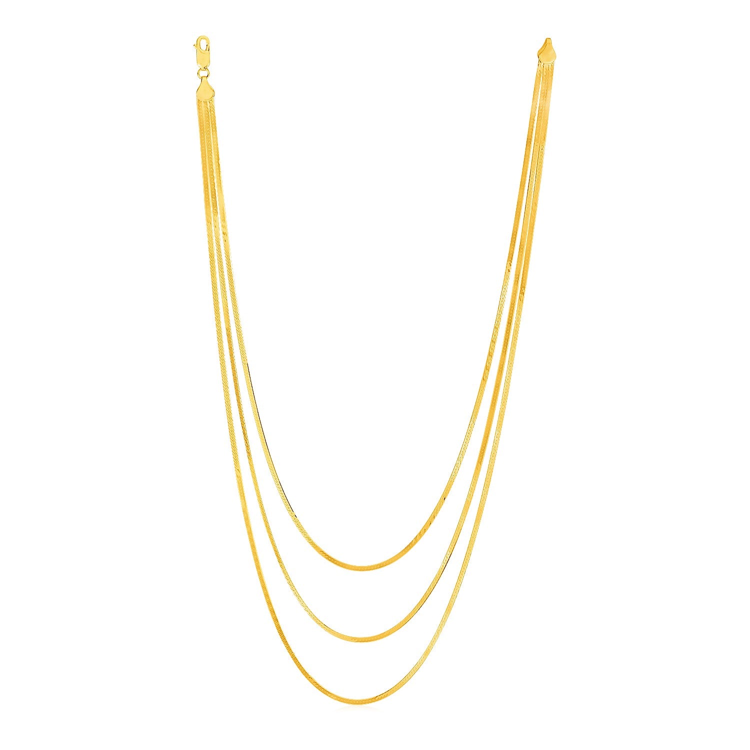 14k Yellow Gold Three Strand Herringbone Chain Necklace for Women | Yene Store 