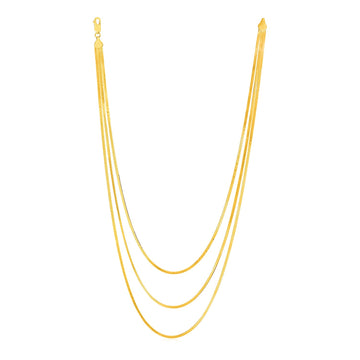 14k Yellow Gold Three Strand Herringbone Chain Necklace for Women | Yene Store 