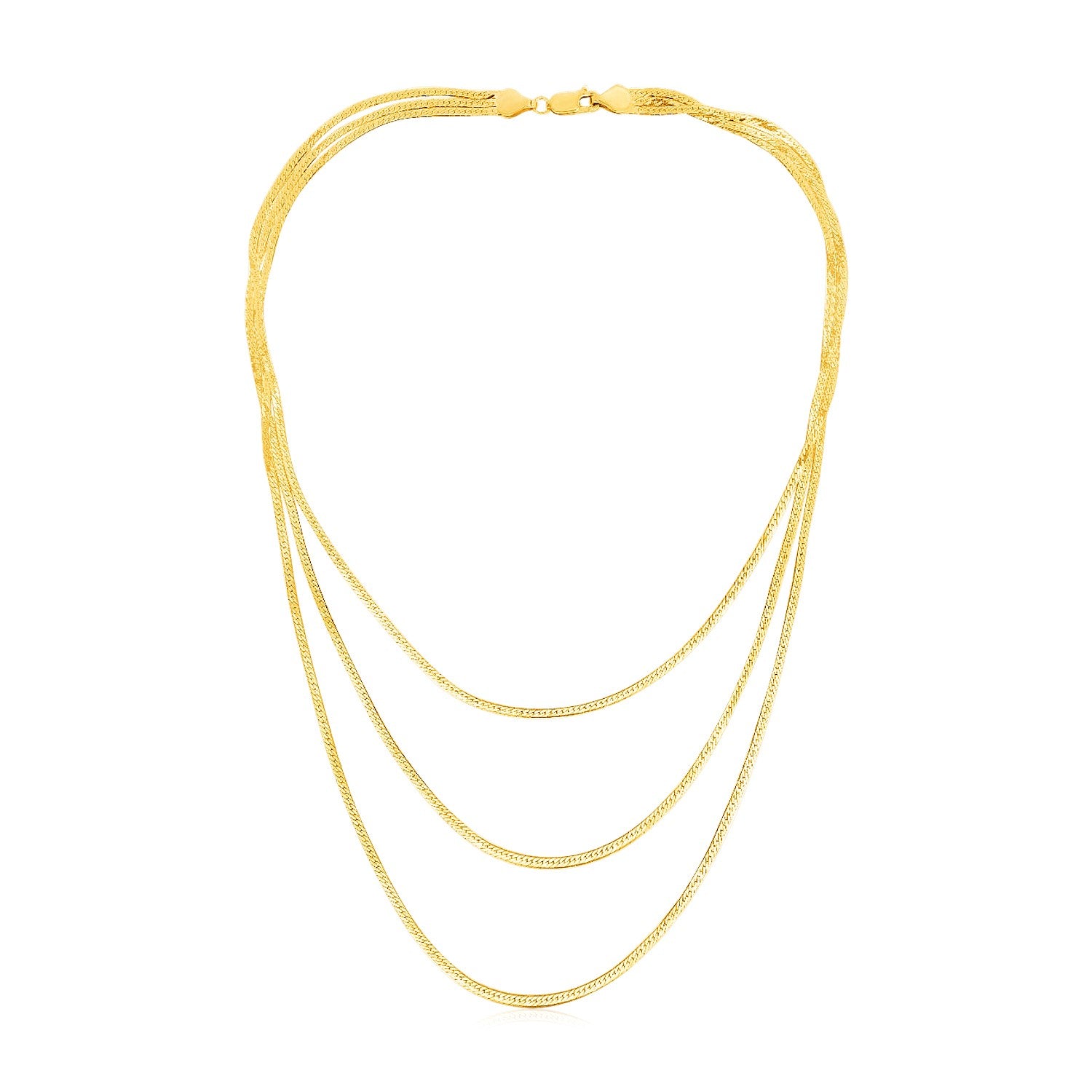14k Yellow Gold Three Strand Herringbone Chain Necklace for Women | Yene Store 