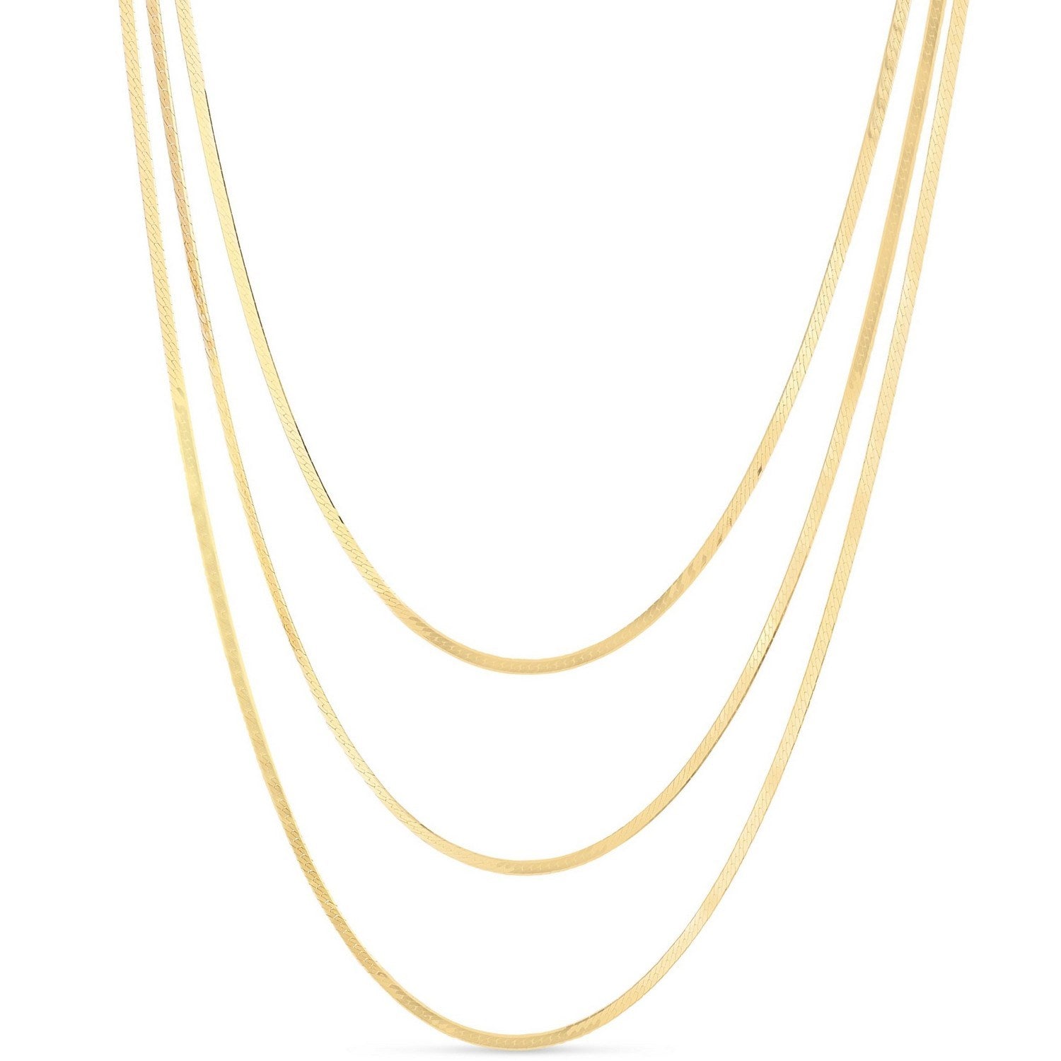 14k Yellow Gold Three Strand Herringbone Chain Necklace for Women | Yene Store 