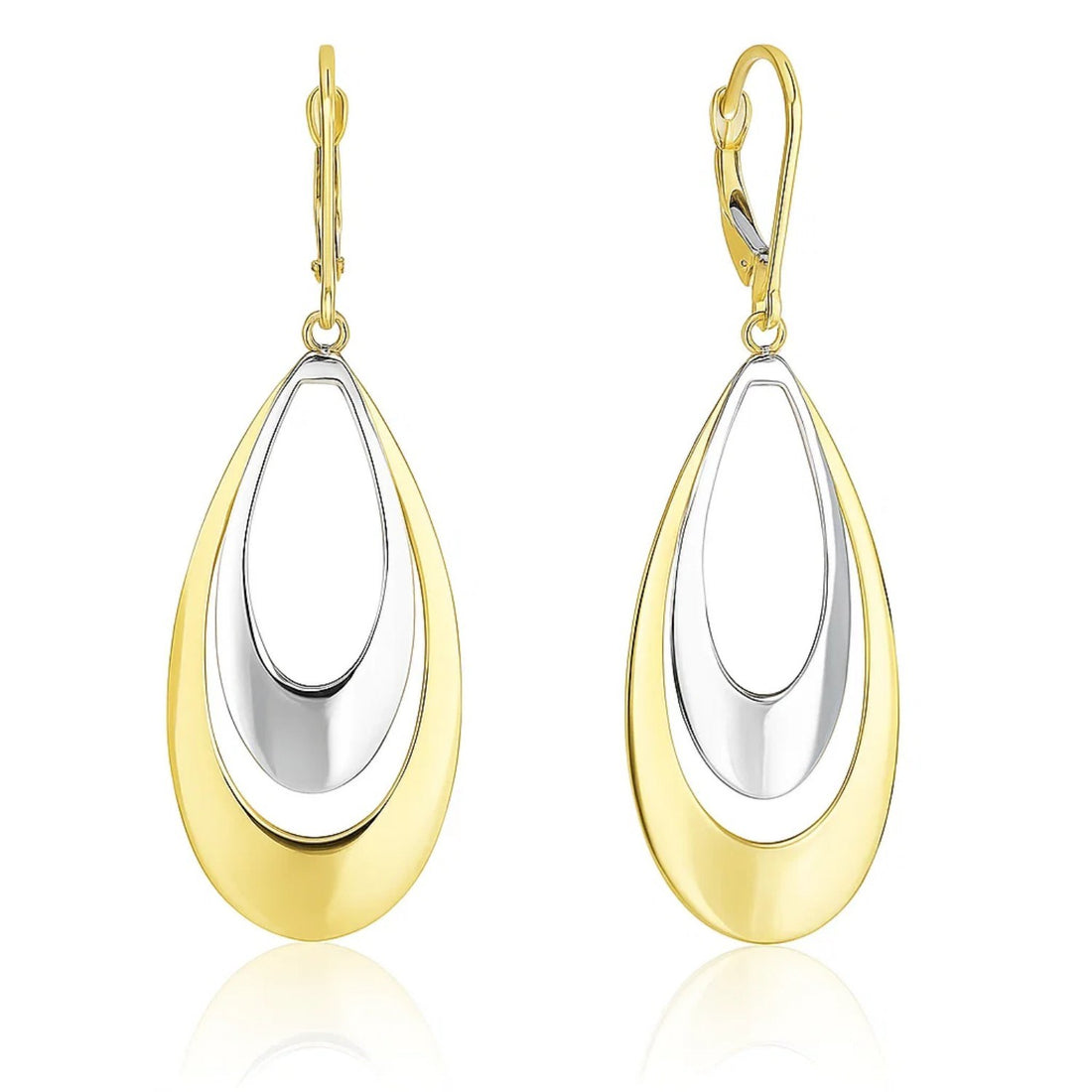 14k Two-Tone Gold Graduated Open Double Teardrop Earrings for Women | Yene store 
