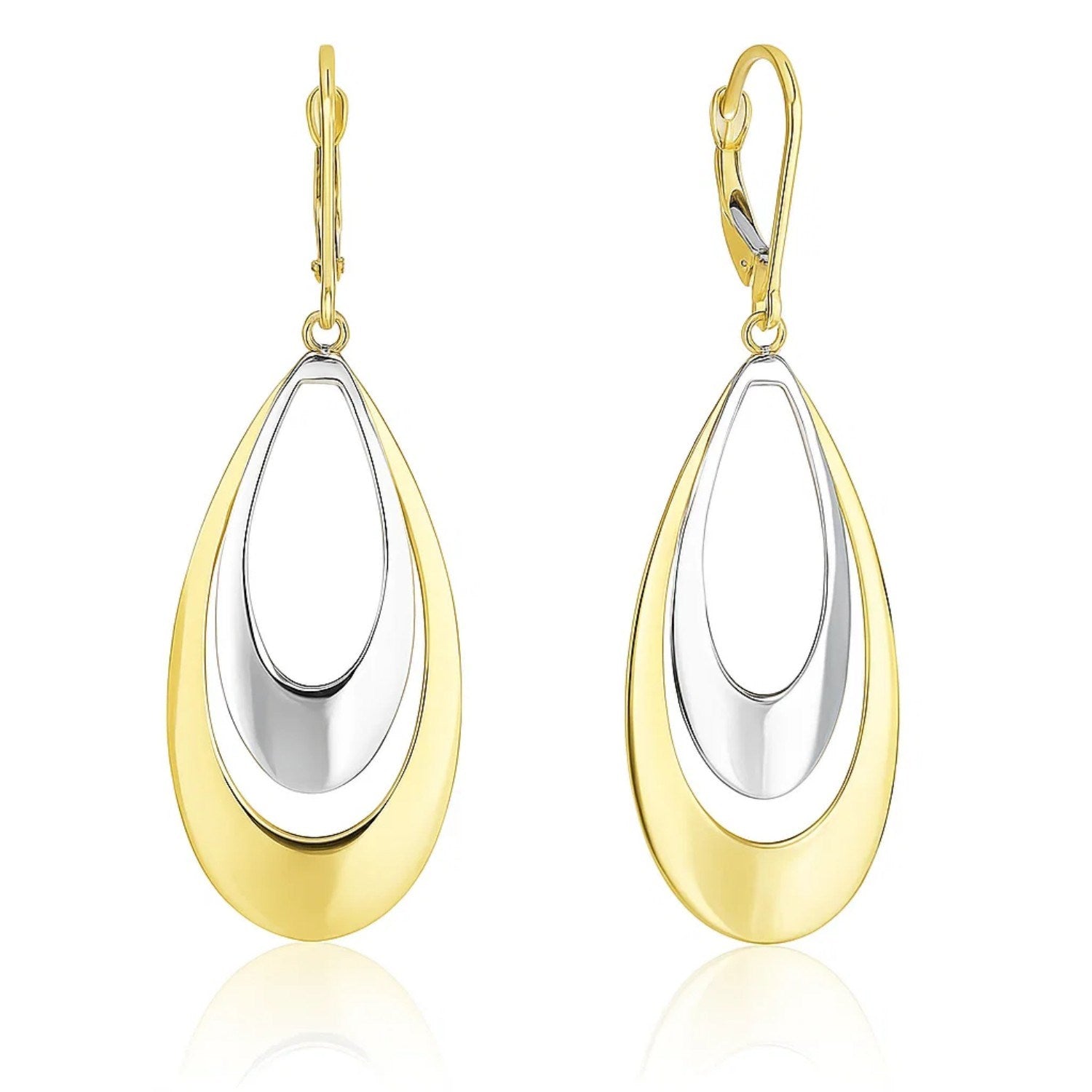 14k Two-Tone Gold Graduated Open Double Teardrop Earrings for Women | Yene store 