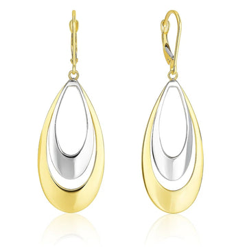 14k Two-Tone Gold Graduated Open Double Teardrop Earrings for Women | Yene store 