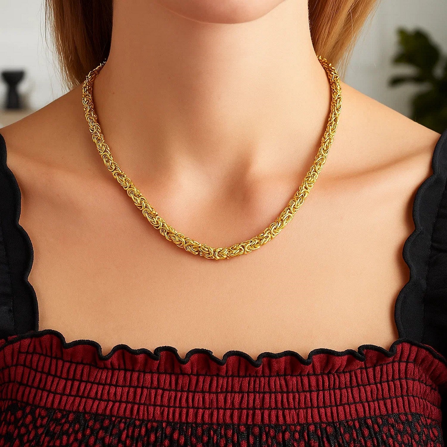 14k Yellow Gold Byzantine Motif Chain Necklace for Women | Yene Store 