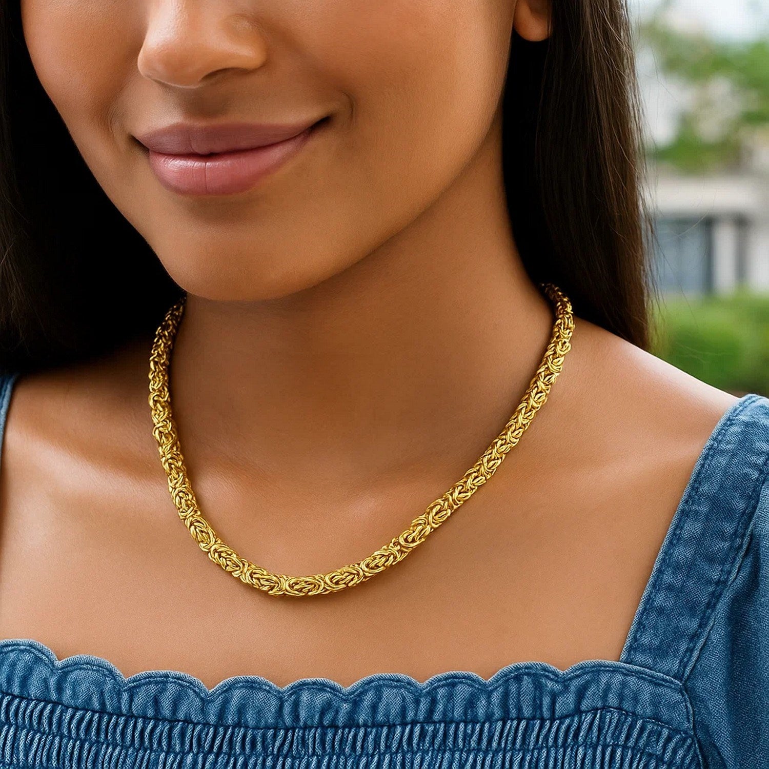 14k Yellow Gold Byzantine Motif Chain Necklace for Women | Yene Store 